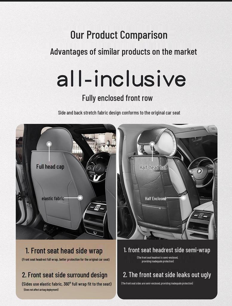 BS38 Ice Silk Leather All-Season Car Seat Cushion - Universal Fit for SUV, Sedan, Pickup, Off-Road Vehicle.