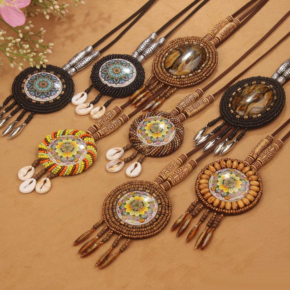 Bohemian Ethnic Retro Necklace, Sweater Chain, Tassel Pendant, European and American Bright and Fashionable Accessories