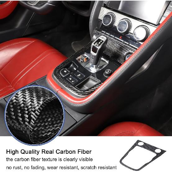 Daeiclru Real Carbon Fiber Car Interior Gear Shift Panel Trim Cover Compatible with Jaguar F-TYPE 2013-2022, Central Control Gear Shift Panel Frame