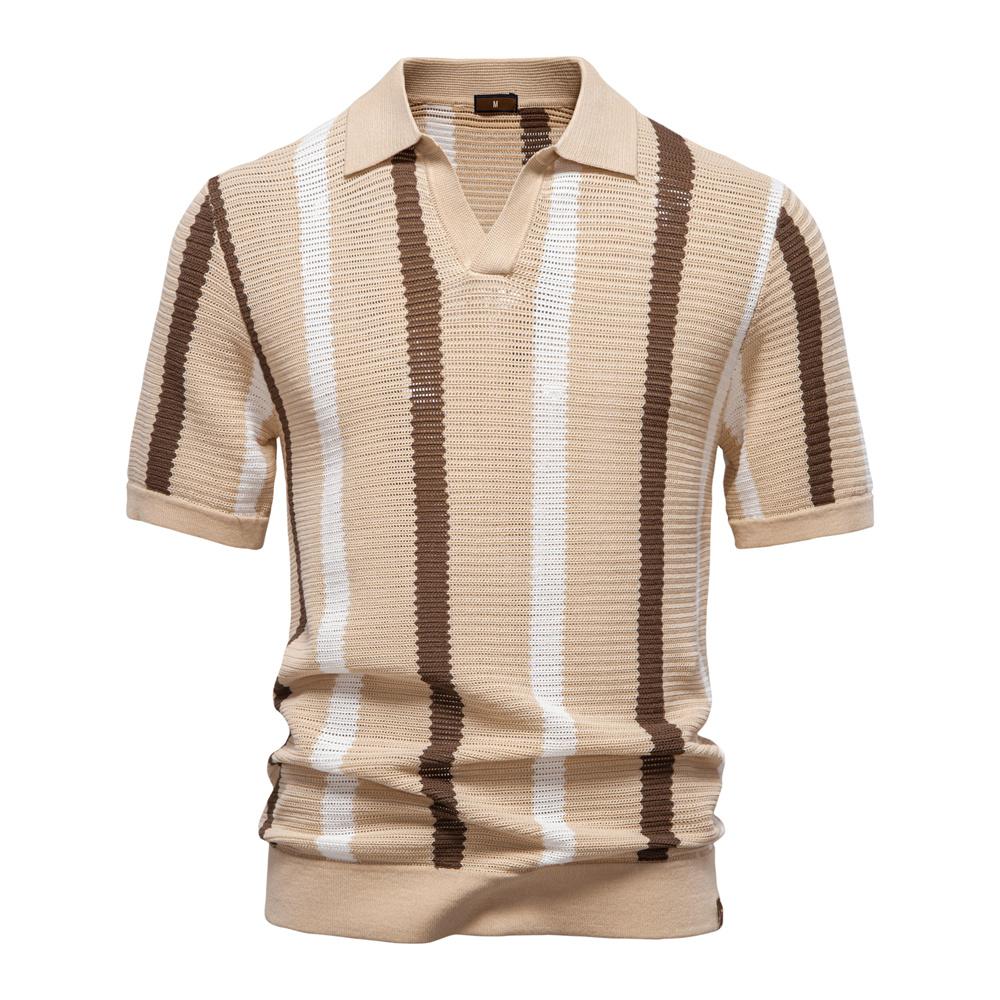 

Men s Ribbed Knit Polo Shirt for Breathable Striped Casual Wear with Comfortable Collar High Quality Male Polo Shirt XXL