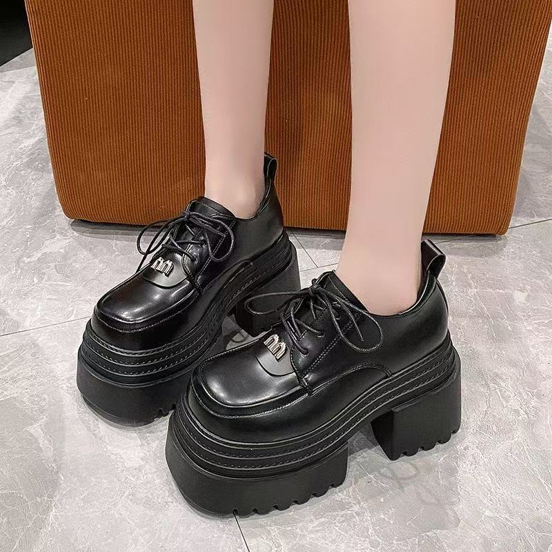 10cm High Leather Shoes for Women Waterproof Platform Womans Casual Thick Sole Loafers Comfortable Chunky Sneakers Zapatos Mujer
