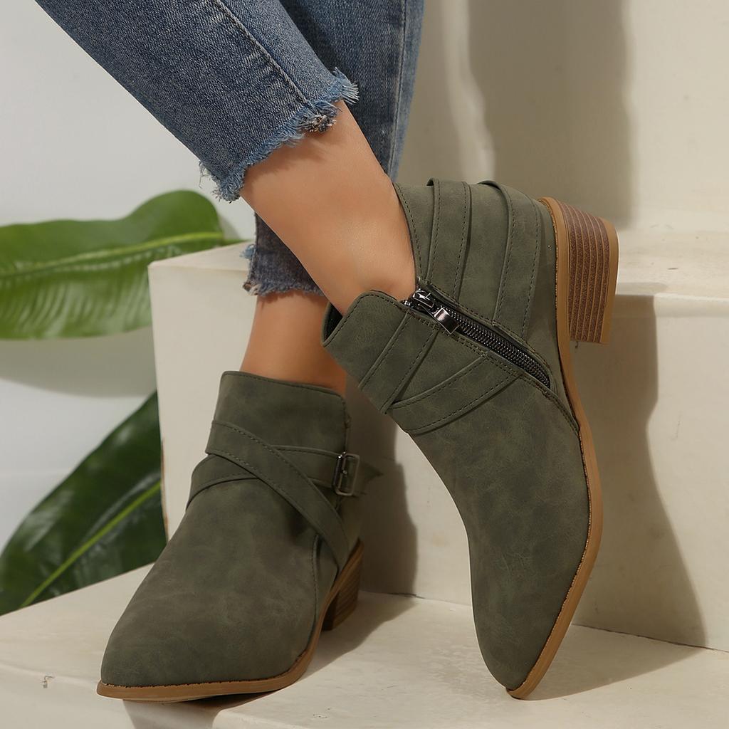 Fashion New Autumn Women Boots Belt Buckle Outdoor Footwear Fashion Pointed Ankle Boots Casual Comfortable Women Shoes Zapatos De Mujer