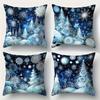 4pcs Christmas Throw Pillow Covers Blue Winter Snow Scene Christmas Tree Cushion Cases Double-Sided Printed, Modern Style Holiday Decor Pillowcases Mu