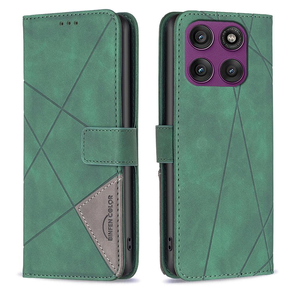 

BINFEN COLOR Для Motorola Edge 60 Pro 5G Чохол для телефону Гаманець Підставка Геометричний Тиснений Шкіряний Чохол Green