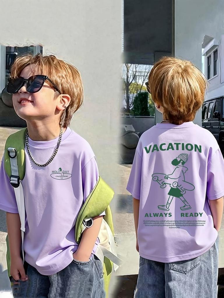 Boys' Cartoon Pattern Short Sleeve T-Shirt Loose Fit Summer Casual Wear Fashion Casual Round Neck T-Shirt Children's Clothing