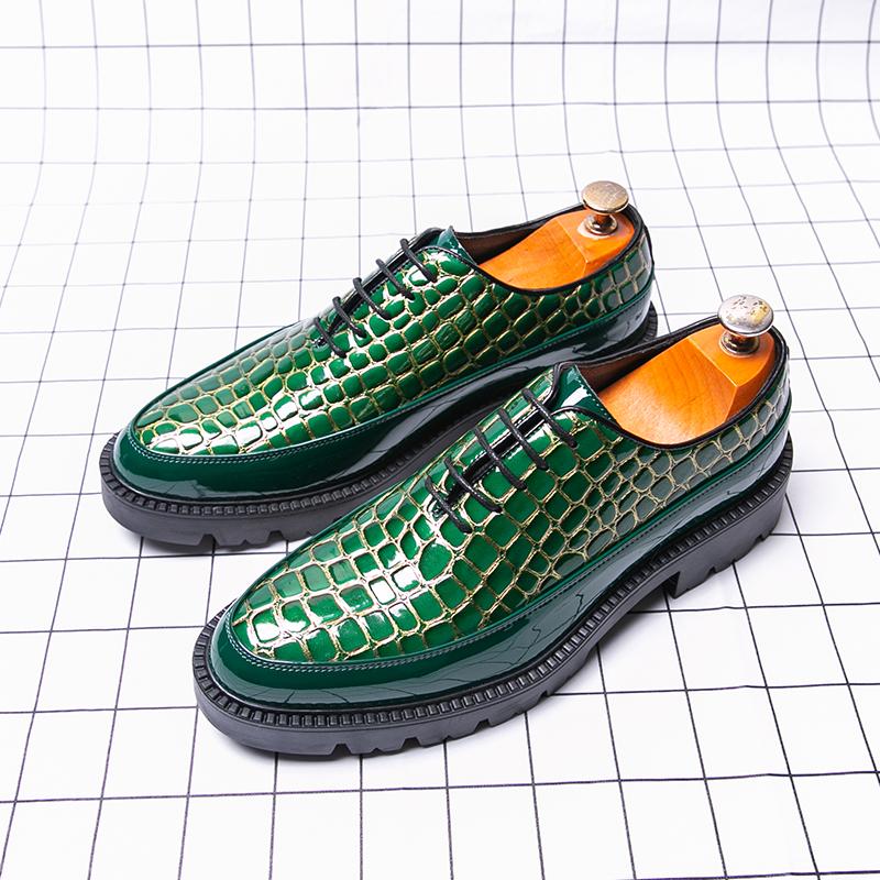 

Мода Мода Трендовые Мужские Оксфорды на шнуровке Бренд Толстая подошва Нескользящие Удобные Деловые Офисные Кожаные Туфли Повседневная Обувь для Вождения 38 зелёный