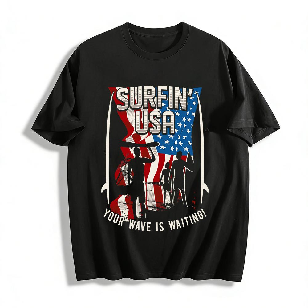 Surfin USA Graphic Tee Your Wave Is Waiting Casual Surf Shirt Pure cotton T-shirt XXS