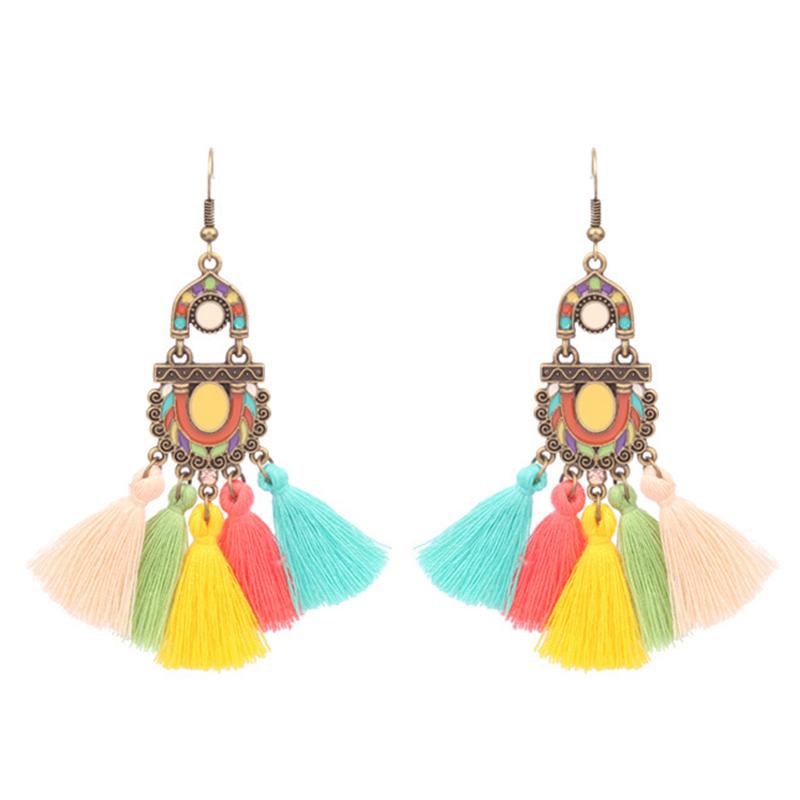 Vintage Ethnic Enamel Drop Oil Round Water Drop Earrings for Women Boho Multilcolor Beads Dangle Earring Female Pendiente Mujer