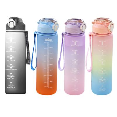 Plastic Water Bottle with Time Marker Fitness Sports Leakproof Drink Cup