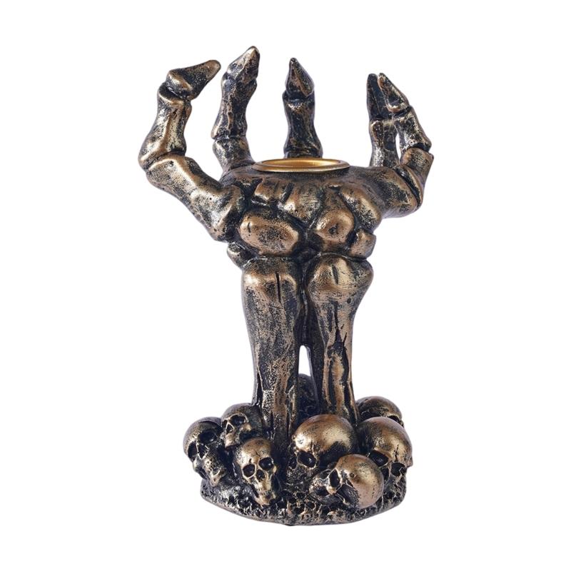 Resin Skeleton Hand Decors Candle Holders, Gothic Accent Rings, Bracelets, Necklace Stand for Halloween Centerpieces, Shelves, and Mantels Displays