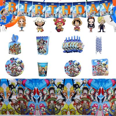 One Piece Geburtstagsfeier Zubehör Einweggeschirr Pappteller Pappbecher Papier Servietten Jungen Dekoration Kindertag Essentiell