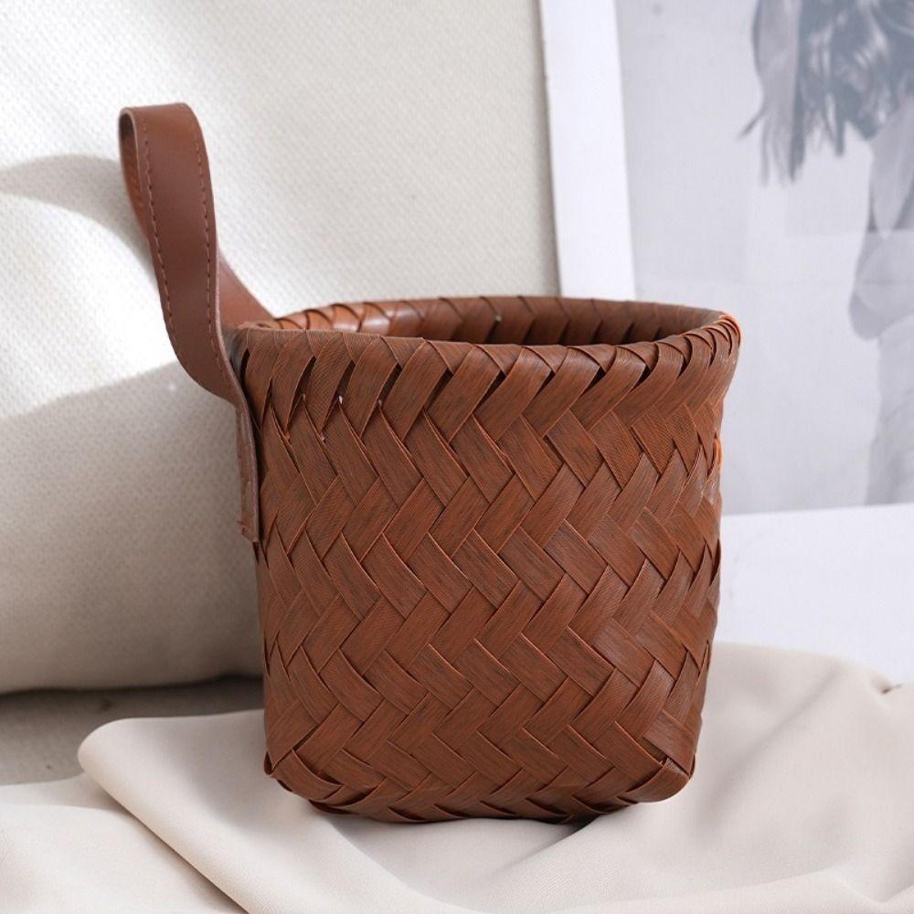 Hand-Woven Imitation Rattan Hanging Basket Plastic Garlic Ginger Storage Basket for Kitchen