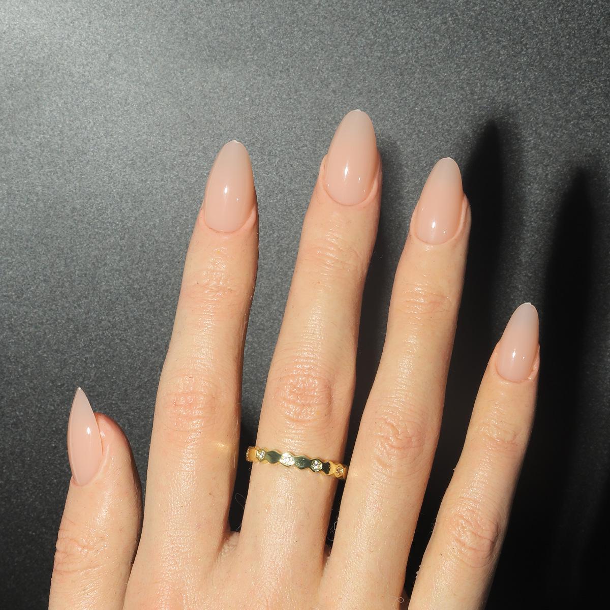 LHSD-14 Short Almond Glossy False Nails Set - 30 Removable Pieces Glue Type