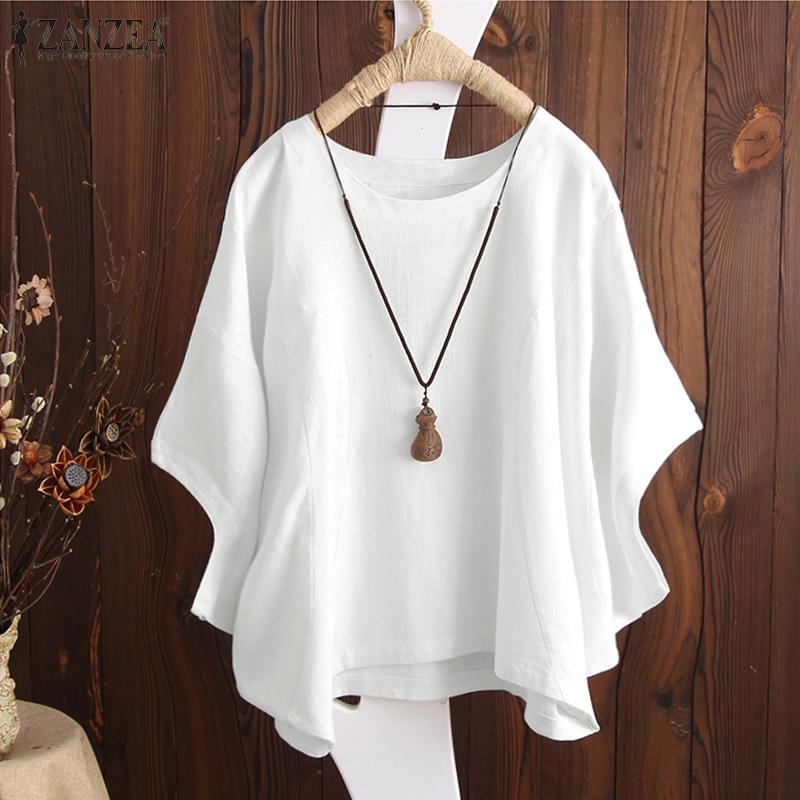 ZANZEA Women Summer Casual O-neck Batwing Sleeve Cotton Tee Tops