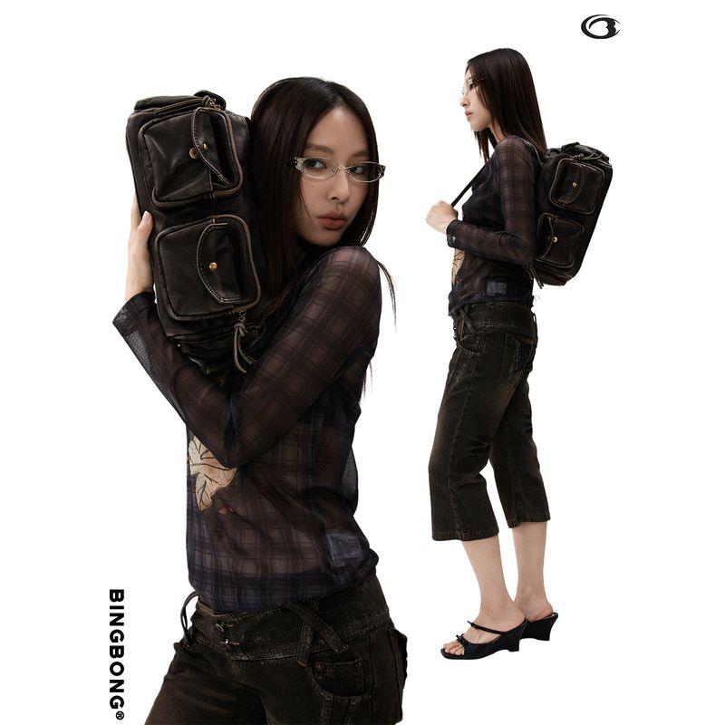 

Bingbong | Lost Pocket Retro Motorcycle Underarm Bag Simple Multi-pockets Handbag Large Capacity Square Sling Bag Lost Pocket Coffee