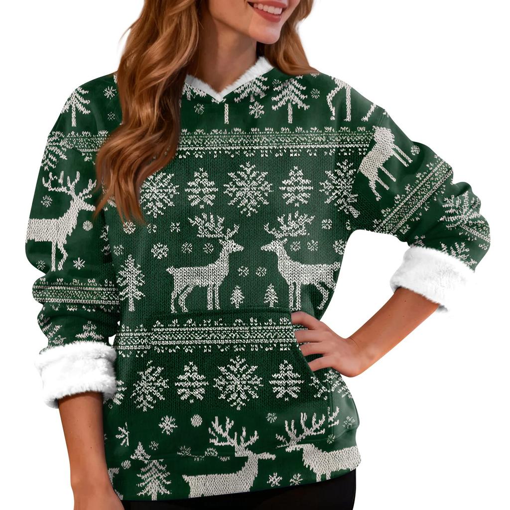 Women's Fashion Casual Long Sleeve Christmas Printed Hooded Sweatshirt