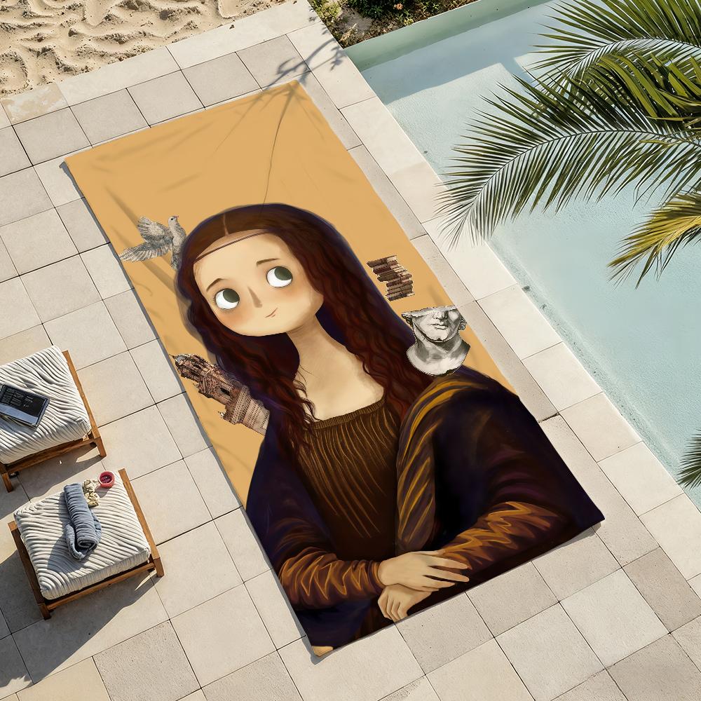 Oil painting  L-Leonardo D-Da Vinci M-Mona Lisa Towel Drying Bath Towel Applicable To Light Swimming Camping Yoga Beach Out