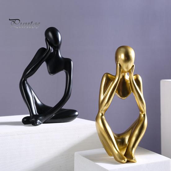 3 pezzi di figurina di pensatore astratto mini pensatore seduto statua in resina scultura soggiorno casa ufficio libreria decorazione da tavolo ornamento