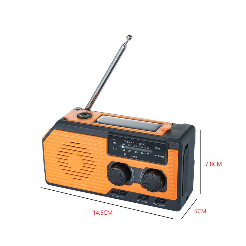 Solar Power Hand Crank Radio AM/FM/WB NOAA Weather Multifunctional Radio LED Flashlight Power Bank for Outdoor Camping Hiking