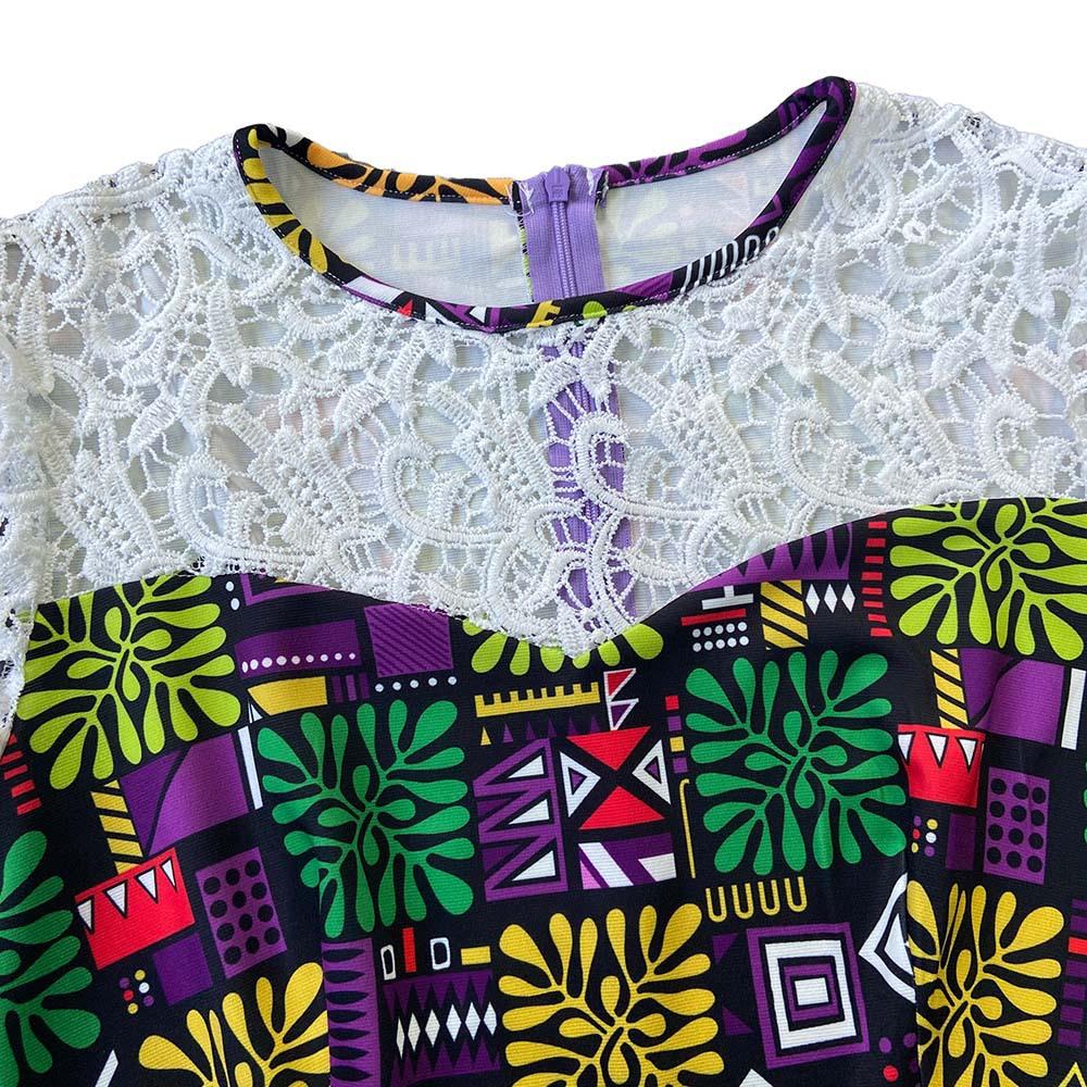 Large Size African Women Summer Fashion Printed Patchwork Lace Dress Ladies  Elegant One Piece Short Sleeves Sheath Dress  buy at low prices in the  Joom online store