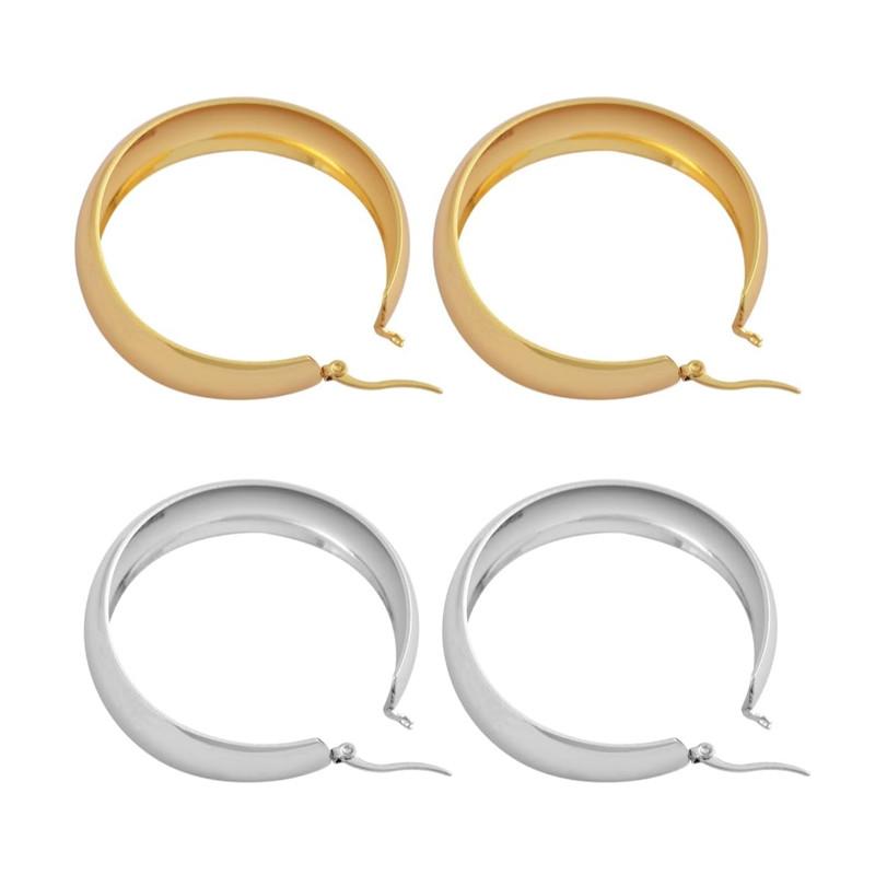Titanium Stainless Steel Wide Large Rounded Hoop Earrings With Click-Top Hypoallergenic Metal Gold Silver Lightweight Women 30MM