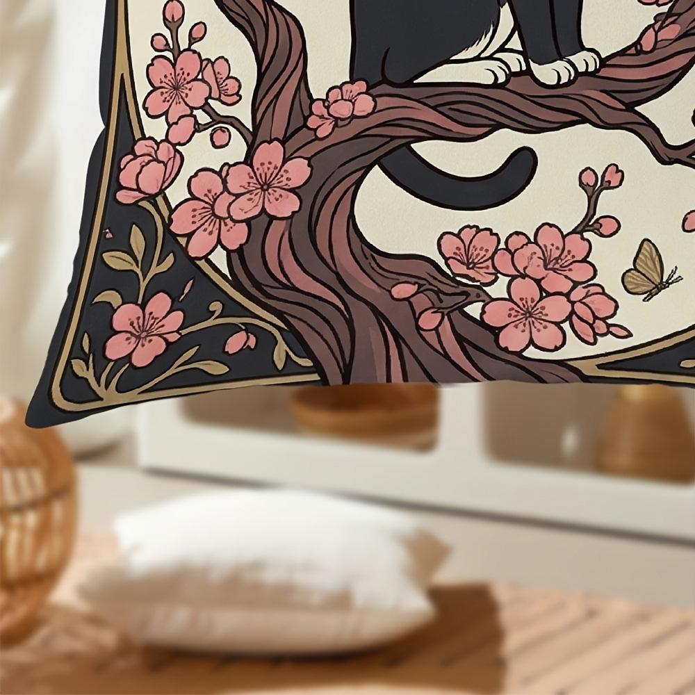 1/4pcs Vintage Art Nouveau Sakura Tuxedo Cat Throw Pillow Cover Home Farmhouse Outdoor Decoration Cushion Cover