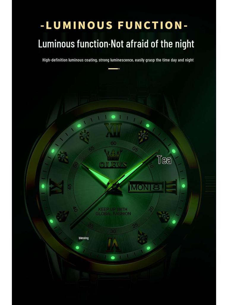 Oulishi Quartz Luminous Dual-Calendar Watches for Men and Kids