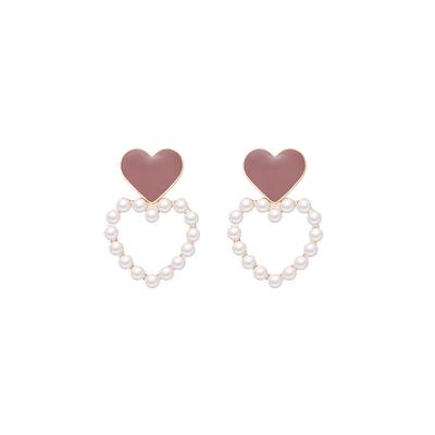 Women Hollow Out Love Pearl Earrings Sweet Temperament Drop Heart Stud Earring