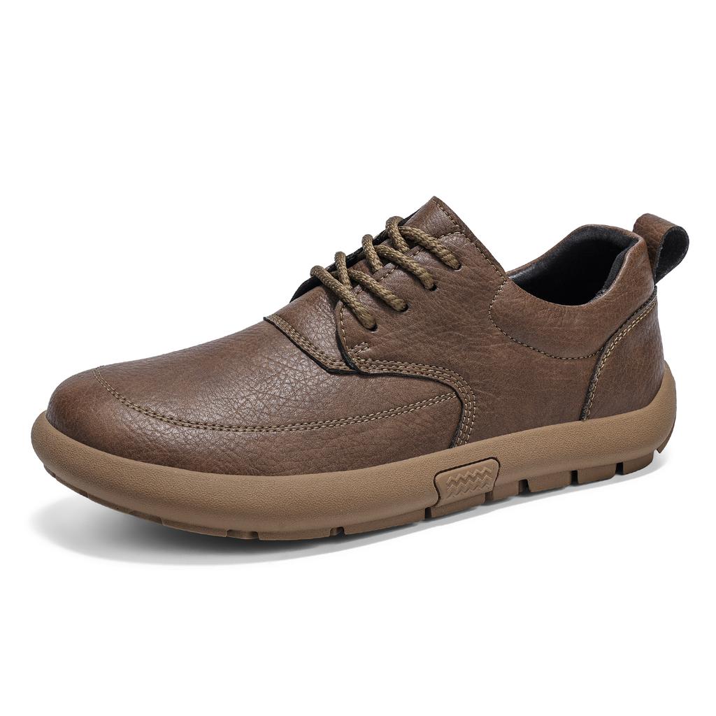 Men's Leather Casual Shoes,Lace-Up Wide Toe Box,Anti-Skid Sole,for Diabetics,Hallux Valgus,Bunions,Wide Feet,Brown,Khaki