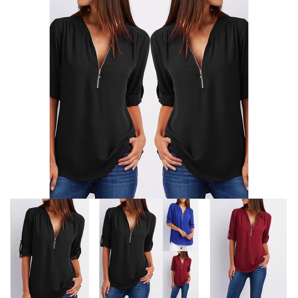 Stylish Womens Loose Fit Vneck Blouse With Splicing For Casual And Work Outfits