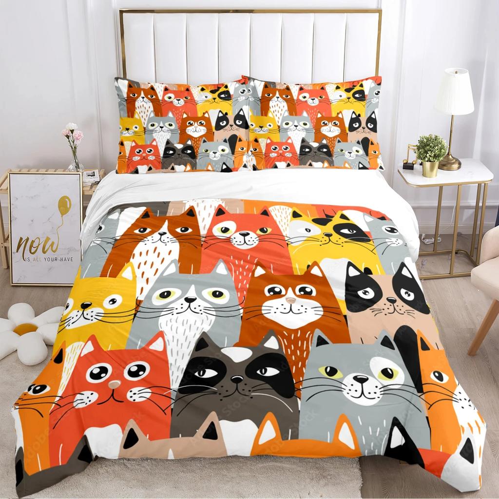 Comforter Fashion Cartoon Bedding Set Cat Dog Animal Soft And S For Teens Boys Single/Twin/Queen/King