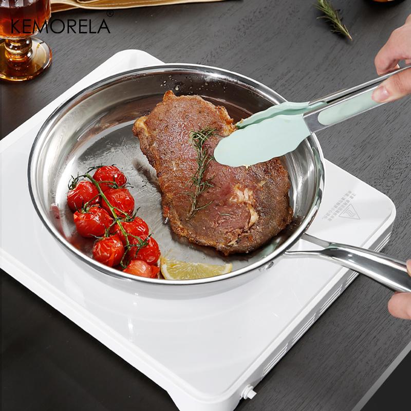 Poêle à Frire en Acier Inoxydable 304 Surface Brillante Non Revêtue Poêle à Frire Poêle à Frire en Acier Composite à Trois Couches Plusieurs Tailles Disponibles