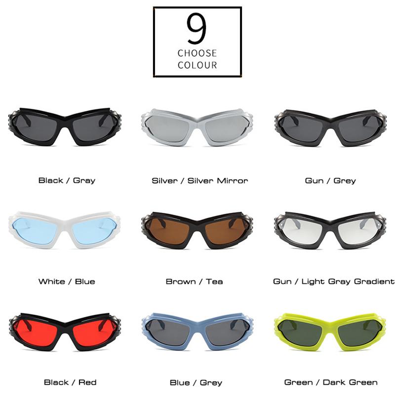 SO&EI Ins Popular Fashion Cat Eye Sports Driving Sunglasses Men Vintage Punk Gradient Mirror Goggles Women Hollow Shades UV400