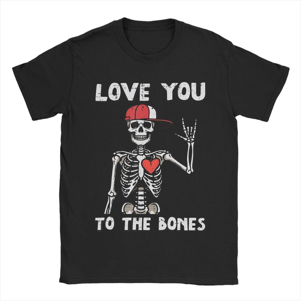 Valentinstag Skelett Ich liebe dich Rocker T-Shirt für Unisex Baumwolle Vintage T-Shirt Rundhals T-Shirts Kurzarm Kleidung Geschenkidee