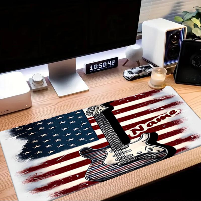 1PC Custom Name American Flag Guitar Art Mouse pad, keyboard and mouse desk pad, for computer notebook Birthday Gift For Any Room Or Office