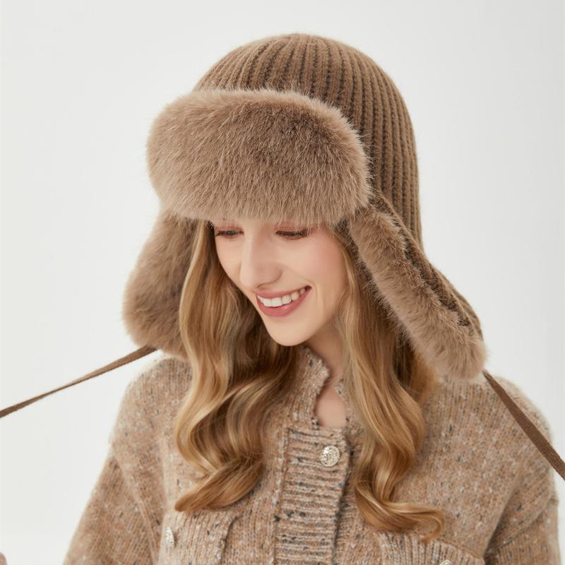 Cappello Lei Feng Inverno da Donna per Equitazione All'Aperto Cappello Caldo Antivento Freddo Cappello con Paraorecchie in Pelliccia di Coniglio