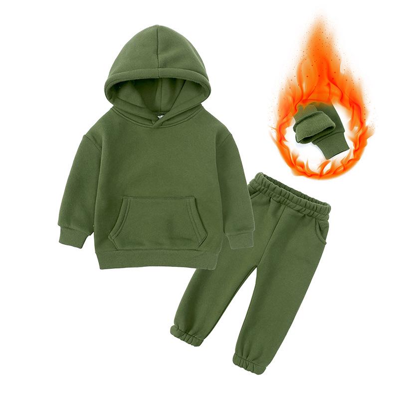 Children's Solid Color Hooded Long Sleeve Top and Pants Set for Medium and Large Boys and Girls - Trendy Autumn Clothing