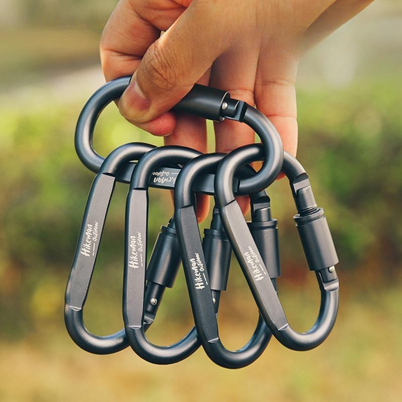 5pcs D-Buckle with Lock Mountaineering Buckle Aluminum Alloy Safety Camping Outdoor Equipment Keychain Backpack