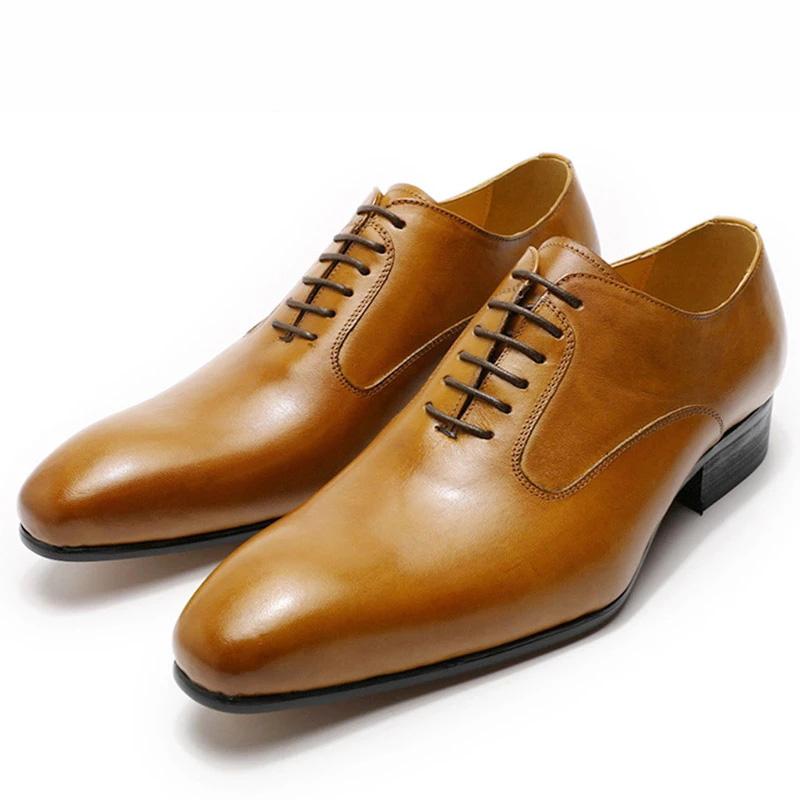 Handmade Oxford Men's Shoes Genuine Leather Lace-Up Casual Business Work Formal Dress Shoes Comfortable High Quality
