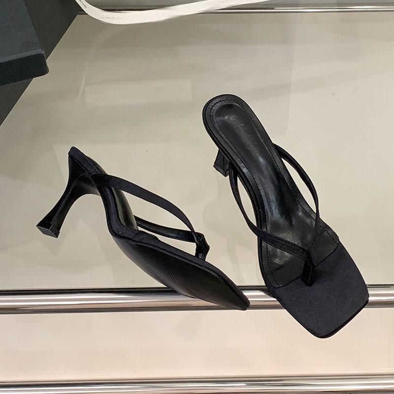 Fashion Fashion Square Toe Women High Heels Sandals Slippers Shoes Beach Female Slides Ladies Heeled Sandals Slippers Flip flops Shoes