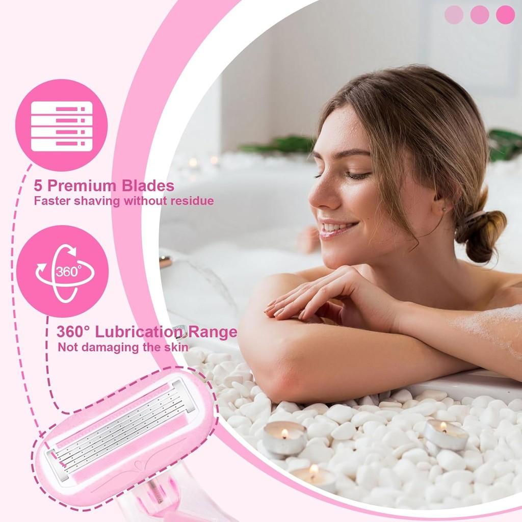 5PCS Women Safety Razor Blades 5-Layer Stainless Steel Blades for Face/ Leg/ Armpit/ Bikini Beauty Hair Removal Shaving Portable Lady Manual Shaver
