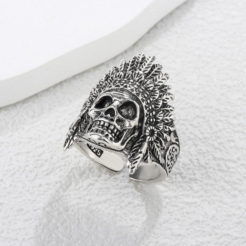 Domineering Skull Ring: Punk-Style Indian Head Open Ring for Men & Women