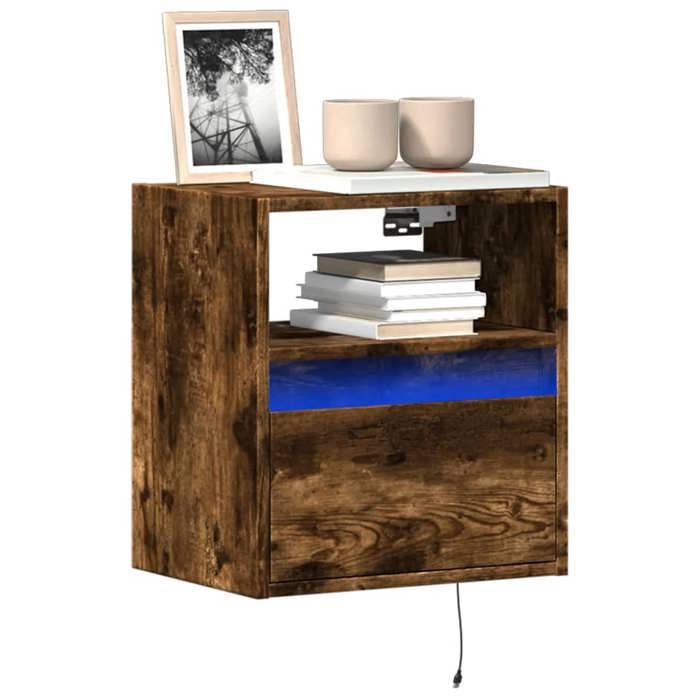 VidaXL Meuble TV mural avec lumières LED chêne fumé 41x31x45 cm, meuble TV suspendu au mur, unité TV flottante, support TV 852321