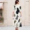 Women Plus Size Keyhole Round Neck 3 4 Sleeve Blue Floral Print Long Maxi Dress