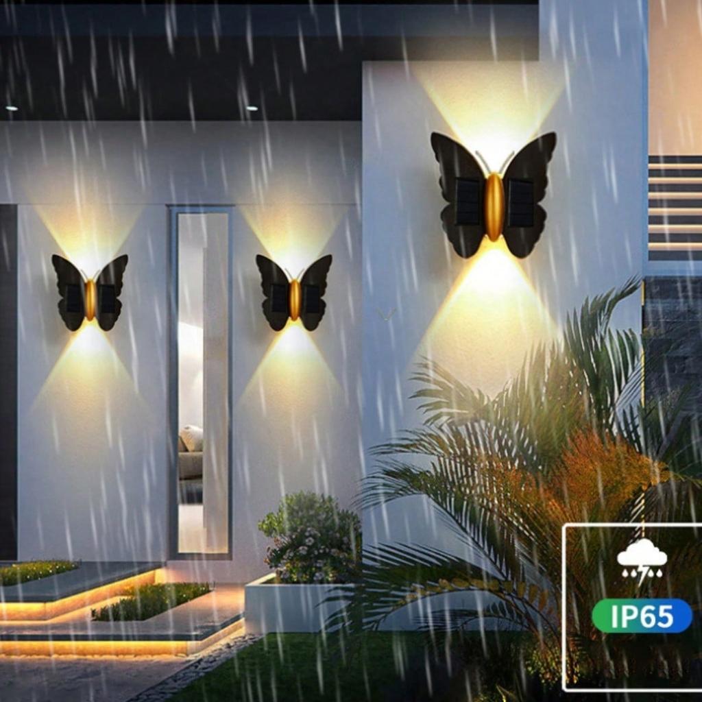 LED Solar Butterfly Wall Night Light Outdoor Waterproof for Garden Courtyard Fence Stairs Pathway Balcony Courtyard Decoration