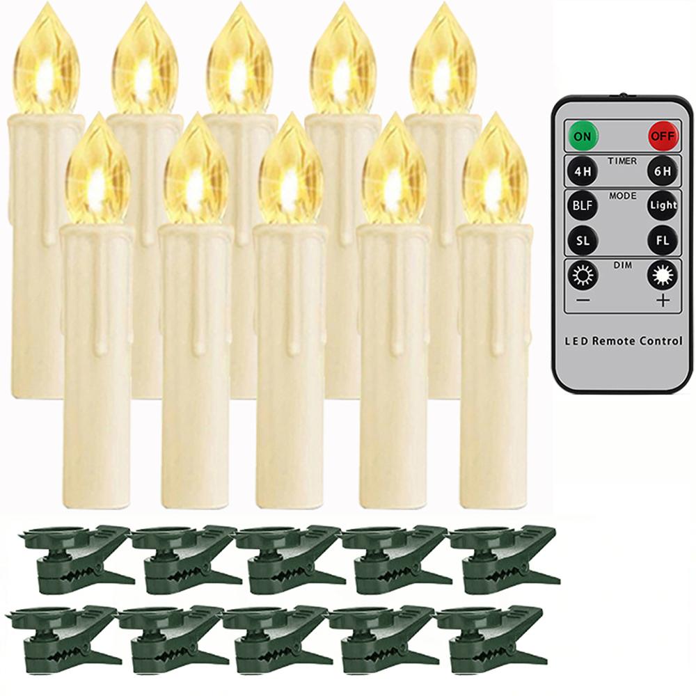 Home Decoration 10Pcs Led Flameless Candle with 4h/6h Timer Remote Candle Flashing Fake Electronic Candles for Wedding Christmas