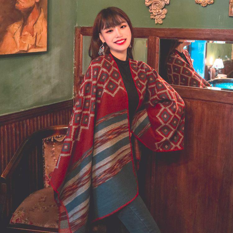 New Yunnan Ethnic Style Double-Sided Shawl: Versatile Warm Cloak Scarf for Women