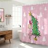 1 Stück rosa Cartoon Weihnachtsbaumdruck wasserdichte Duschabtrennung, Sichtschutz-Hängevorhang mit 12 Haken, mehrere Größen