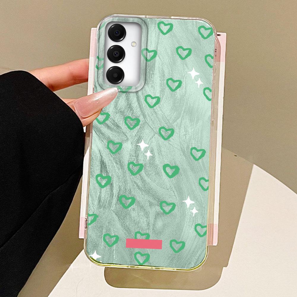 Green Love Heart Bow Feather Texture Phone Case for Samsung Galaxy A55 A56 A36 A26 A16 A53 A06 A14 A24 A34 A54 A15 A25 A35 Cover