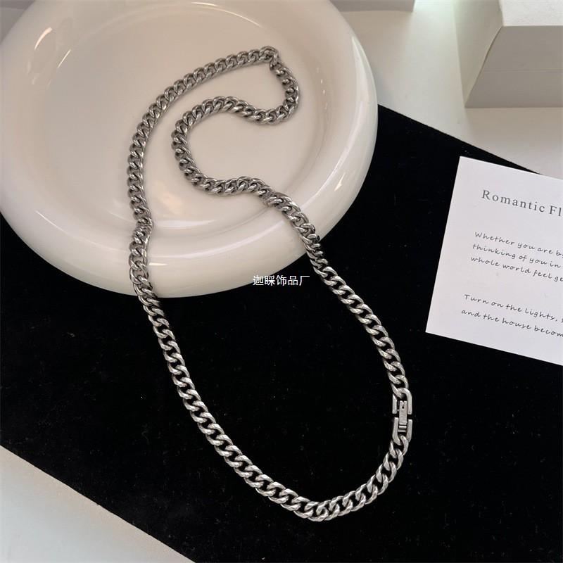 Titanium Steel Cuban Link Chain Necklace Men Women Minimalist Hip Hop Pendant Size Geometric Style Daily Wear